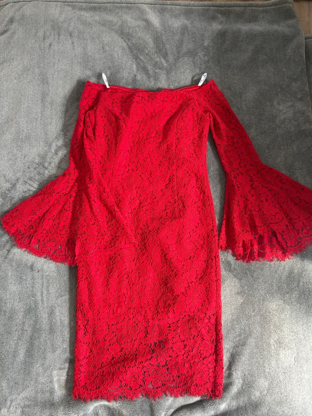 Bardot Vibrant Red Lace Off-Shoulder Dress